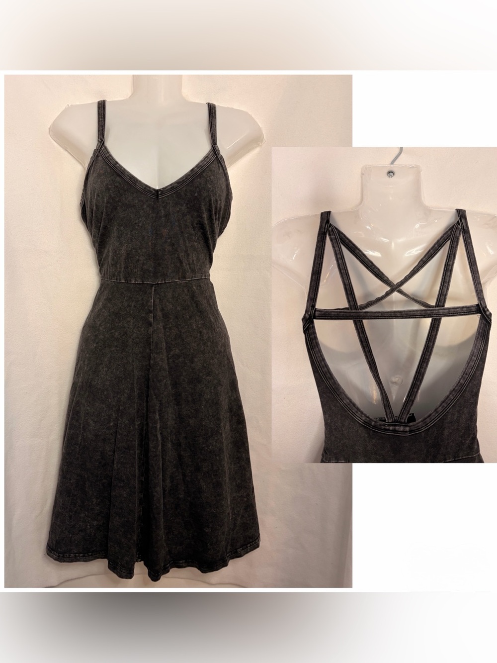 Killstar Twilight Dress M Enzyme Black Grey Strappy Skater Goth Grunge Pentagram